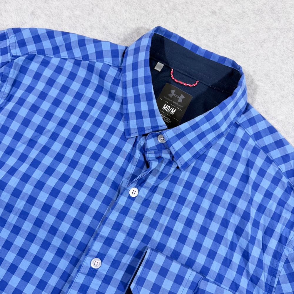 Under Armour Button Down Shirt‎ Mens Medium Blue Gingham Long Sleeve